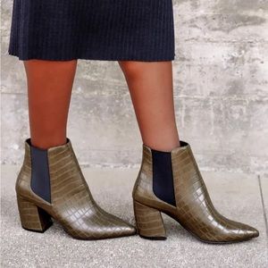 Lulus Cecy Khaki Croc Pointed Toe Ankle Boot
